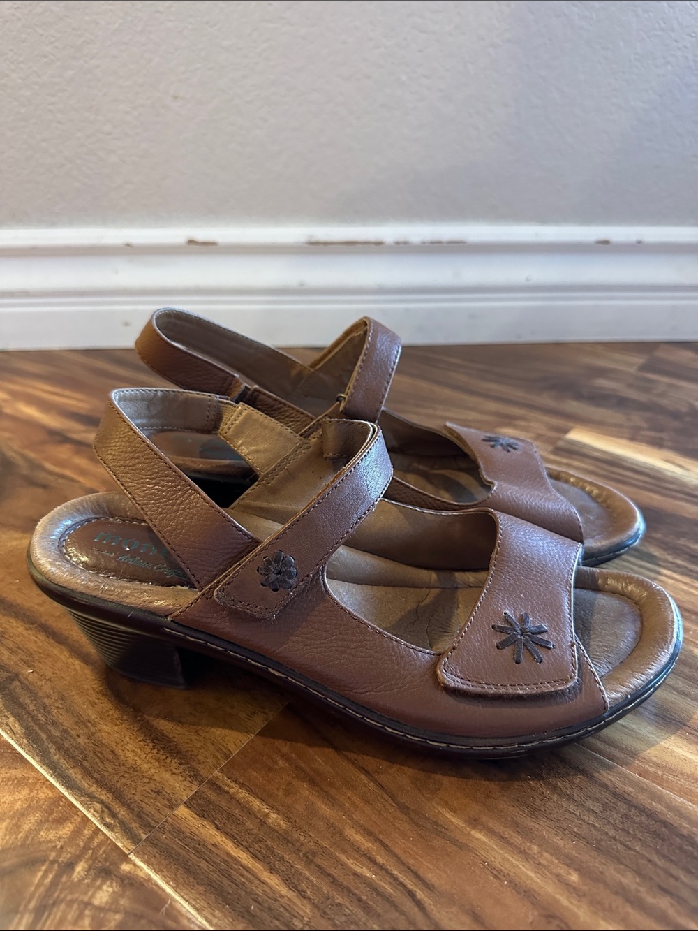 Montana Brown Leather Comfortable Strap Wedge Sandals 9